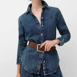 Lauren Ralph Lauren Embroidered logo faded dark wash denim shirt 100% cotton